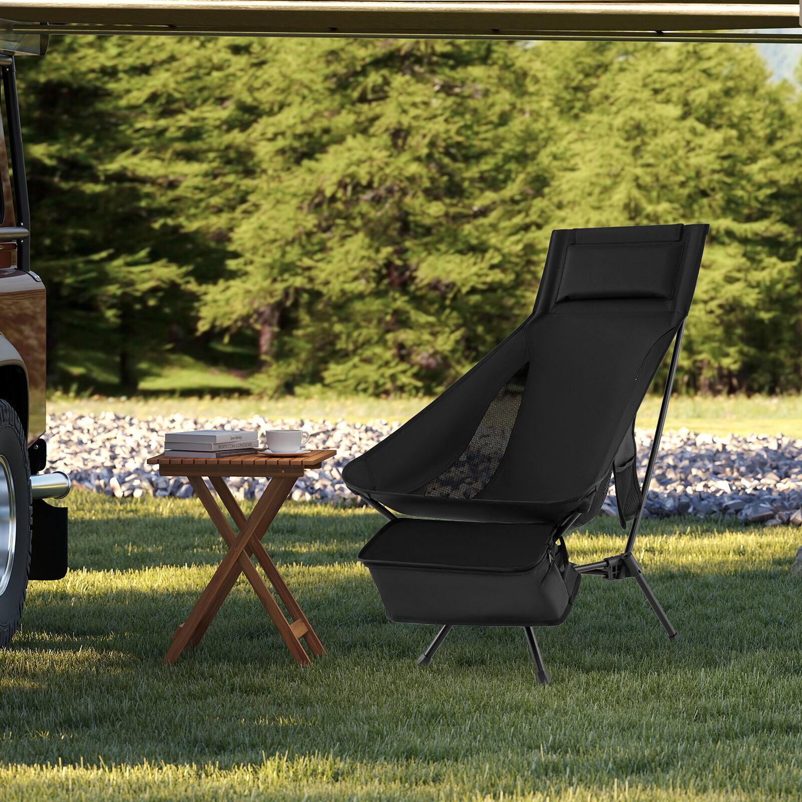 Alt View 4. Gymax - Gymax Ultra-Lightweight Camping Chair Portable Lawn Chair w/Triangular Aluminum Frame - Black.
