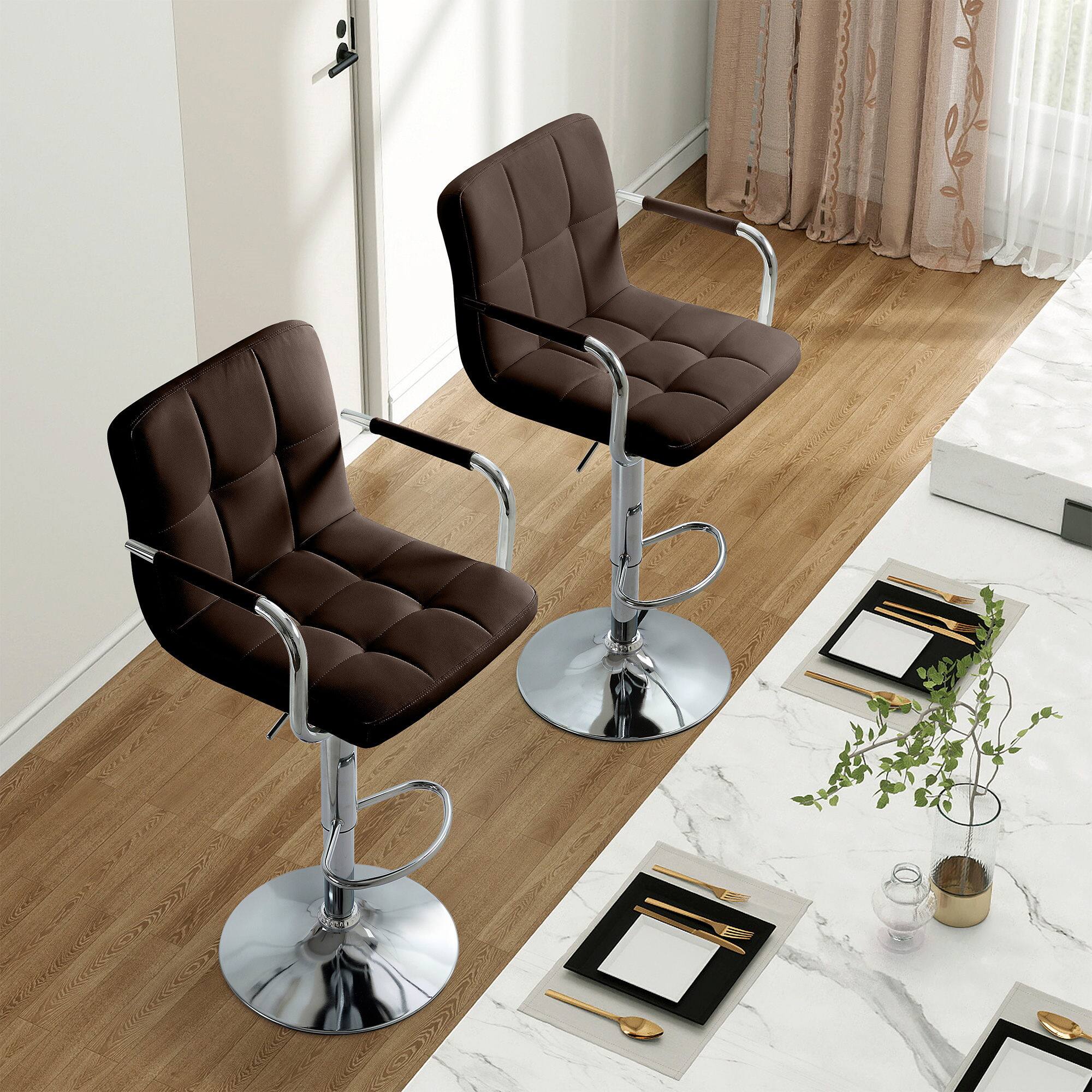 Angle. FERPIT - FERPIT 2 Pack Adjustable Bar Stools Modern Tufted Upholstered Counter Chairs with Footrest, Brown - Brown.