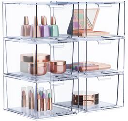 Sorbus - 6 Pack ClearAcrylic Drawer Makeup Organizers - for Vanity, Bathroom, Under Sink, Cabinets, Jewelry, and More - Clear