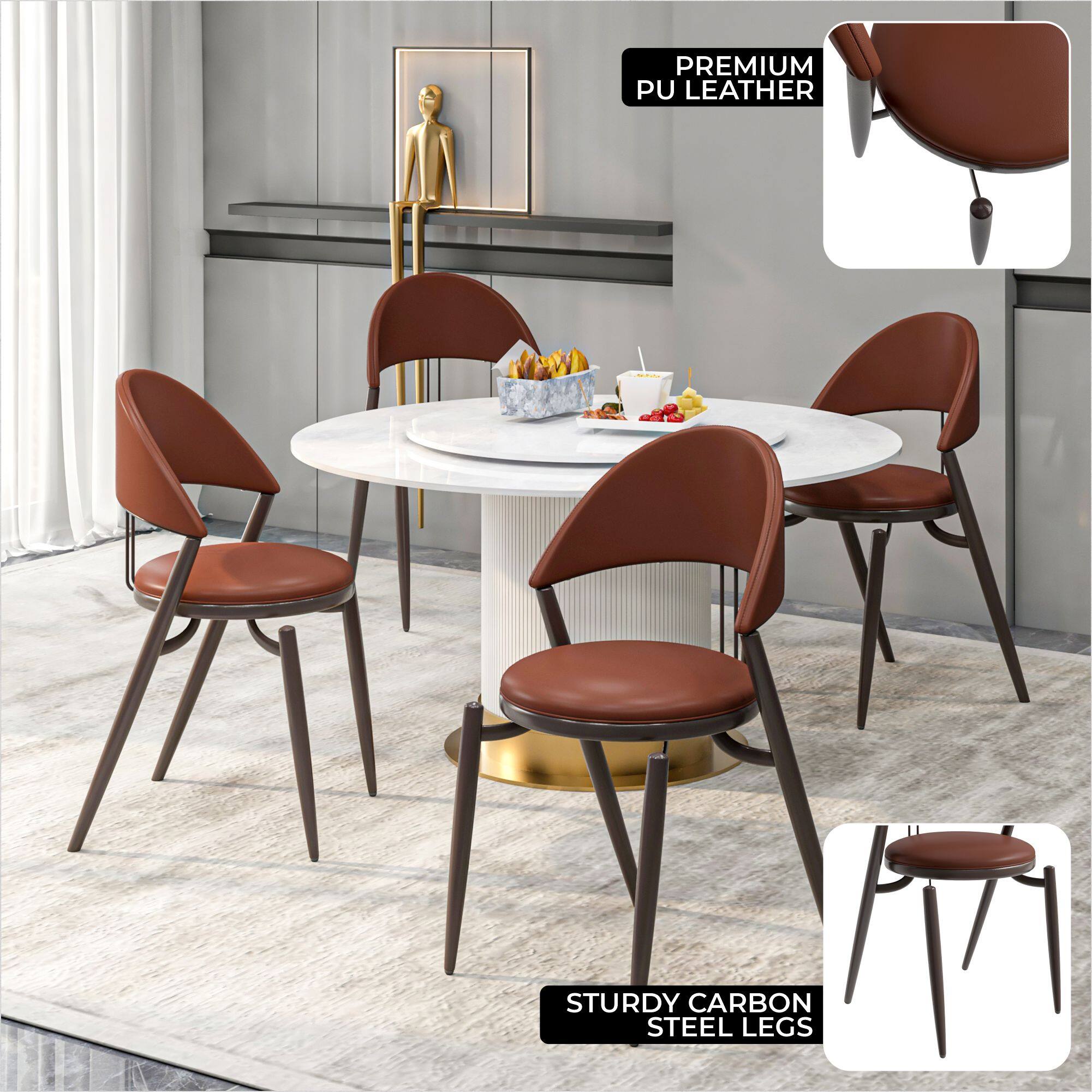PREMIUM PU LEATHER  
STURDY CARBON STEEL LEGS