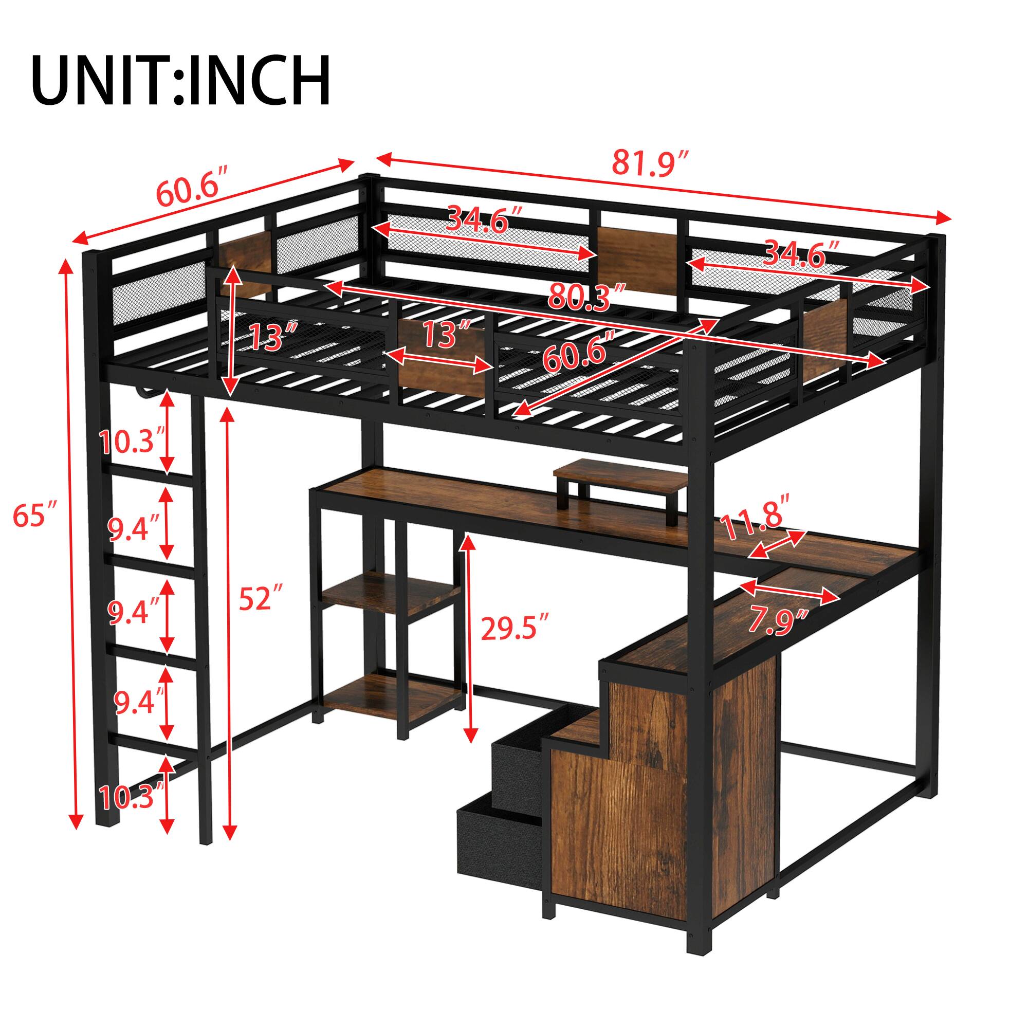 UNIT: INCH  
81.9"  
60.6"  
34.6"  
80.3"  
13"  
13"  
60.6"  
34.6"  
65"  
10.3"  
9.4"  
9.4"  
52"  
29.5"  
11.8"  
7.9"  
9.4"  
10.3"
