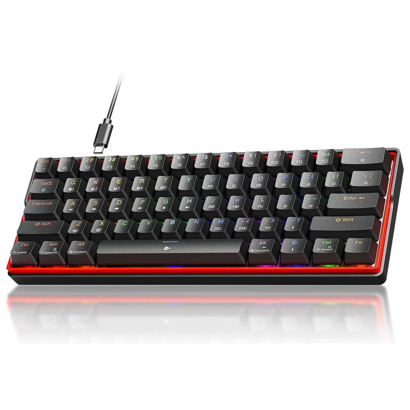 Comfort Essence - K61se Gaming Mechanical Wired Rgb Backlit N-key Rollover Compact Mini For Pc Laptop Red - Black-RGB-Red Switch