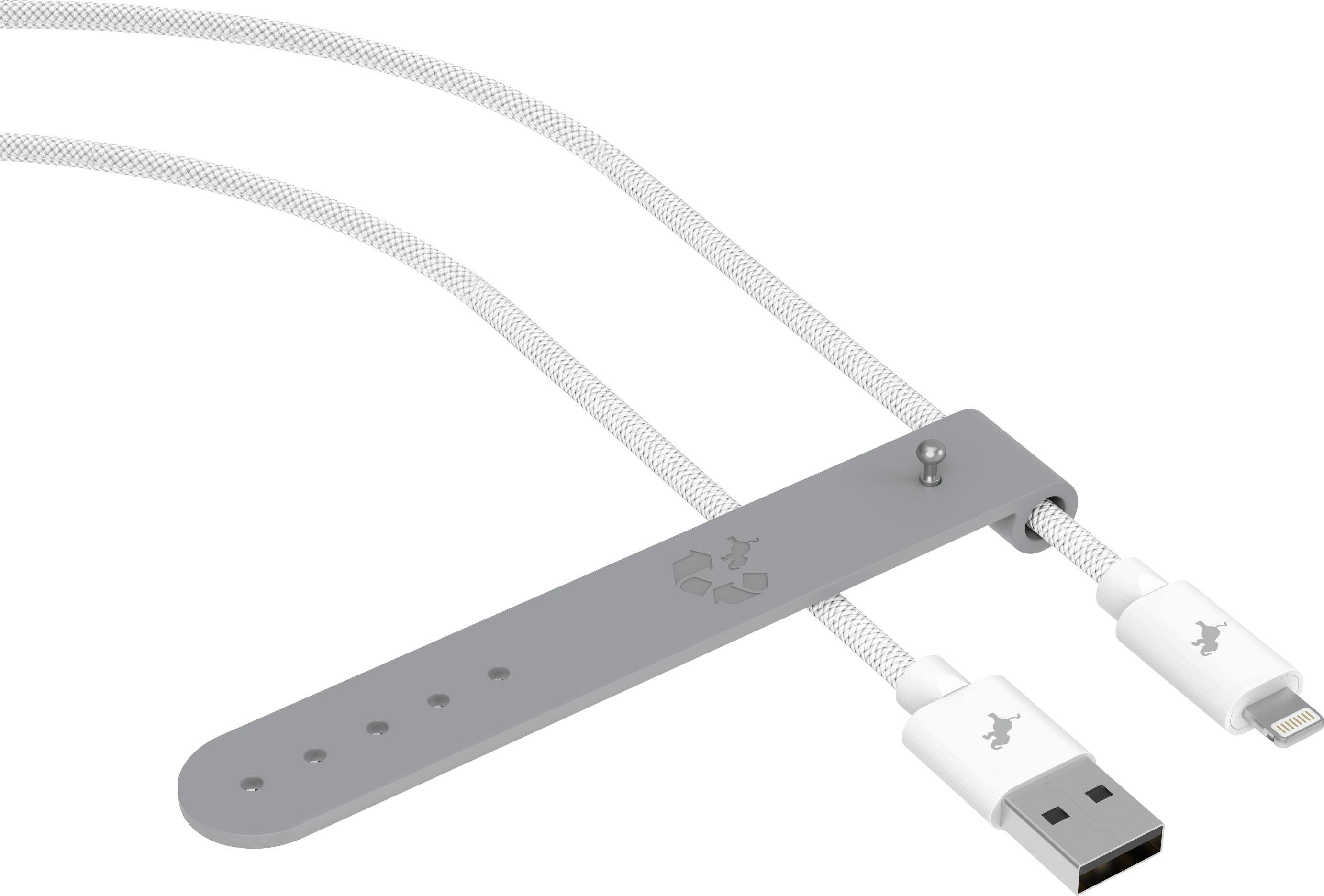 Left. Nimble - Powerknit USB-A to Lightning Cable 1M/3.3FT MFi Certified for iPhone 14–6, iPad & AirPods, Durable Charging Cord - White.