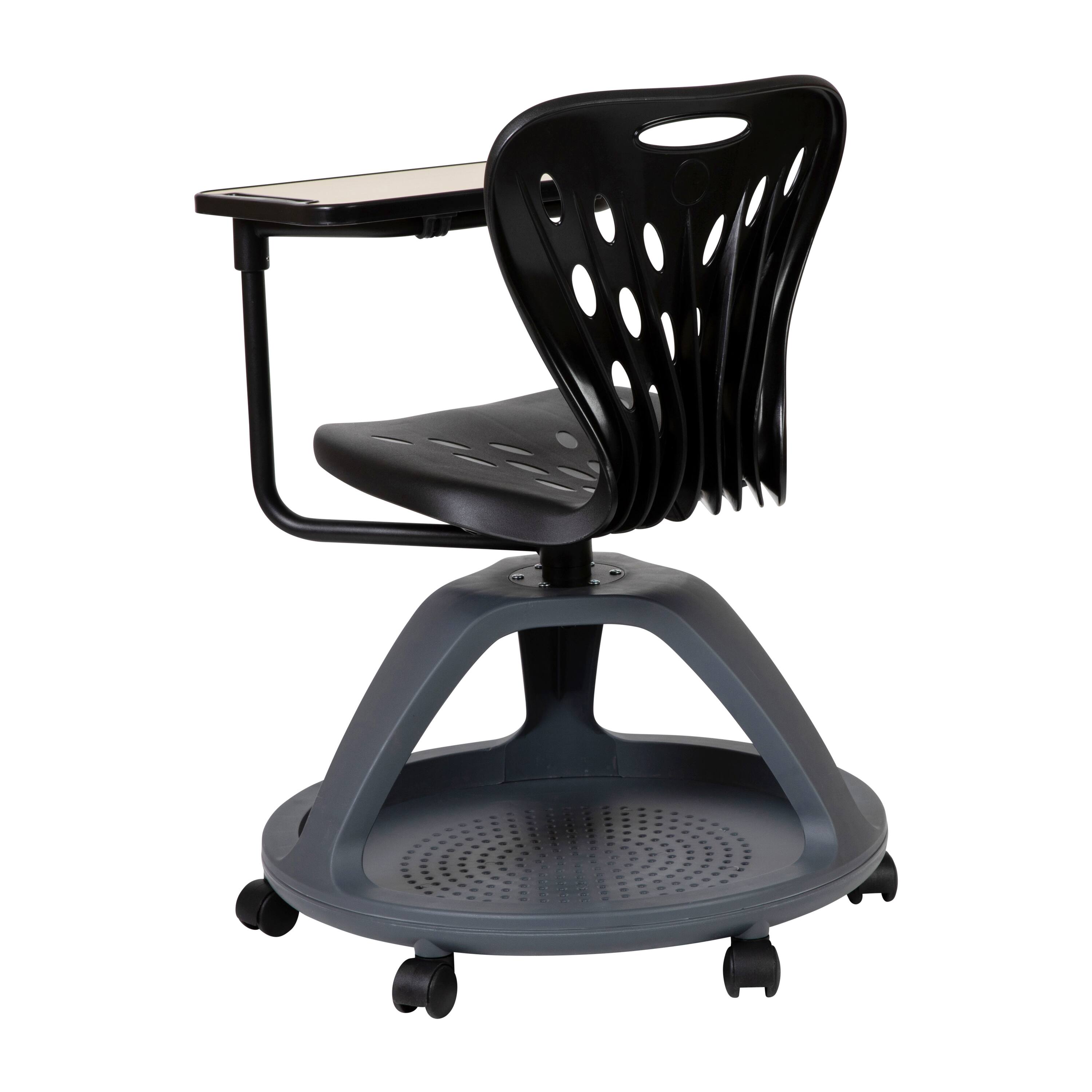Alt View 5. Emma + Oliver - Mobile Desk Chair - 360° Tablet Rotation and Storage Cubby - Black.