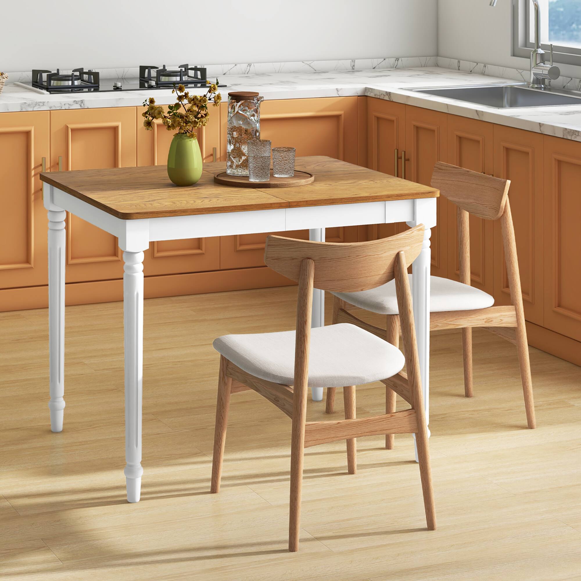 Alt View 5. Gymax - Gymax Extendable Dining Table Folding Kitchen Table for 4-8 People w/ Rubber Wood Legs - White, Walnut.