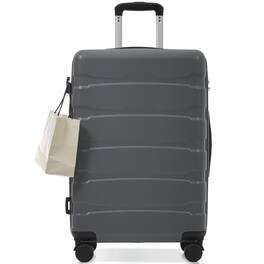 BreeBe - 28 Inch Hardshell ABS Checked Luggage, Durable Expandable Travel Suitcase with Spinner Wheels, TSA Lock - Gray