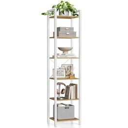 Songmics Home - 6-Tier Bookshelf, Bookcase with Steel Frame, Book Shelf for Living Room, Home Office, Study, 11.8 x 15.7 x 73.2 Inches - Honey Brown and Cloud White