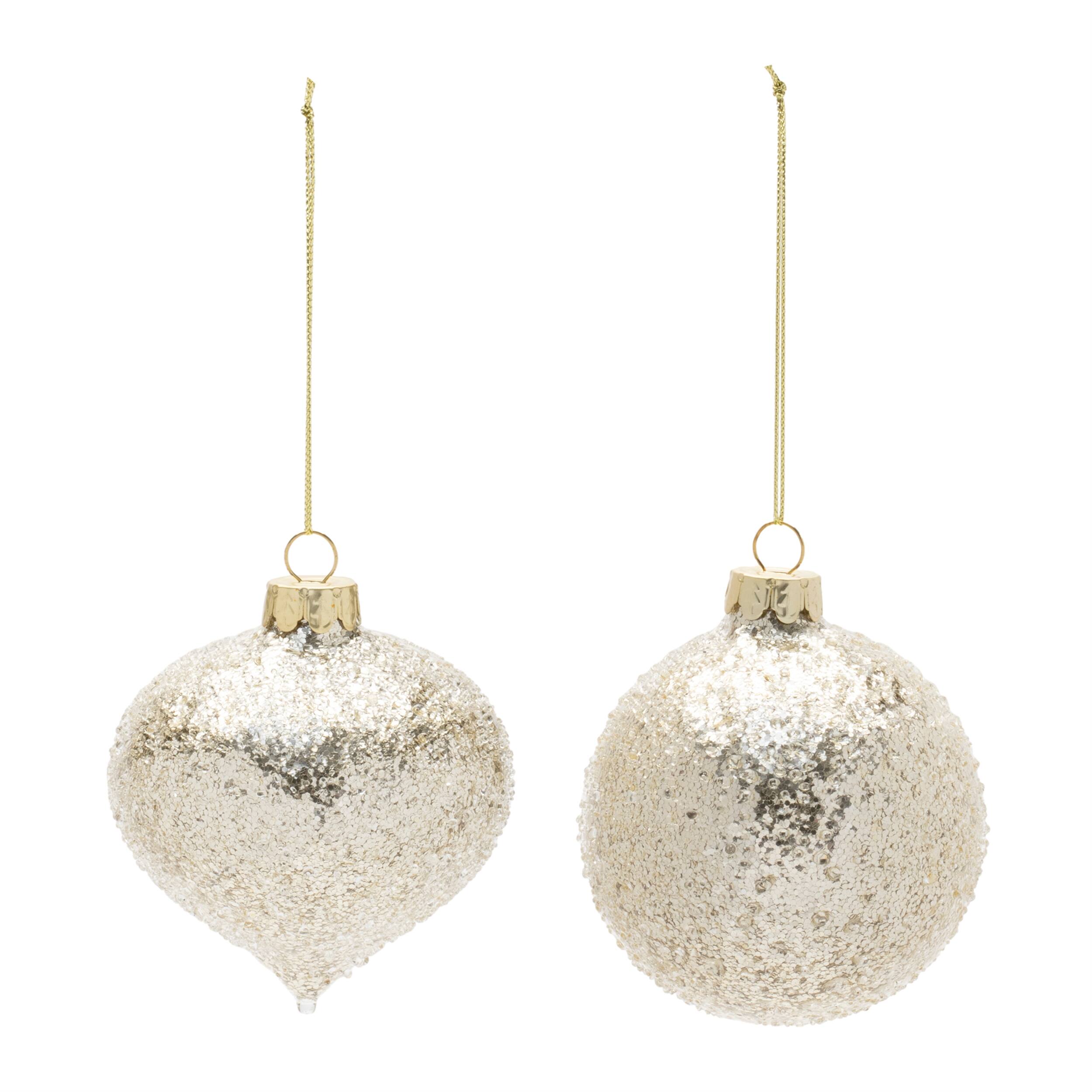 Angle. BreeBe - Beaded Glass Ornament (Set of 12) - Gold.
