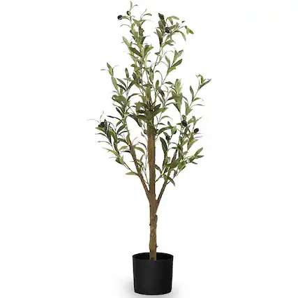 Front. Maia Shop - Maia Shop Olive Tree 3.5 Foot Faux Plant, Fake Silk Tree with Realistic Leaves - Green.
