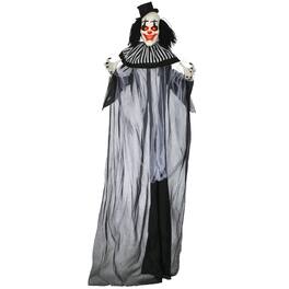 Homcom - 6' Outdoor Halloween Decoration, and White Striped Clown Animatronic, Animated Prop with Light Up Eyes & Sounds - Black