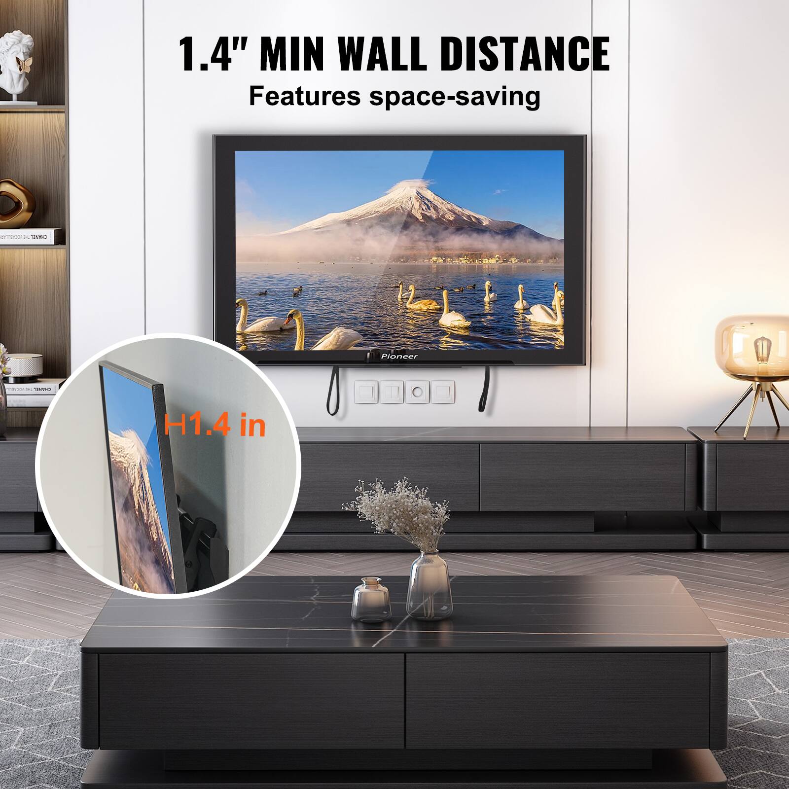 1.4" MIN WALL DISTANCE Features space-saving design.