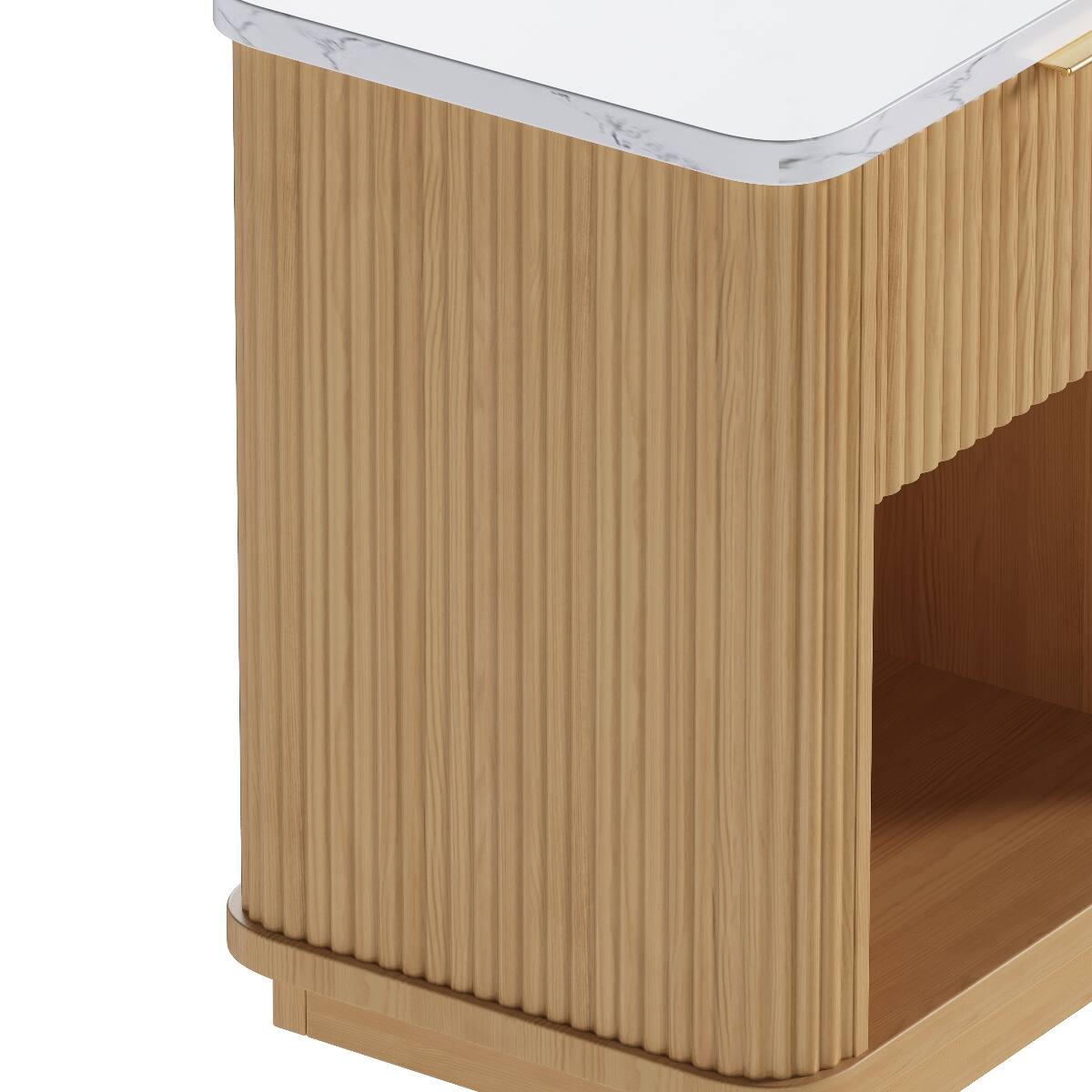Alt View 7. Loheer - Loheer Nightstands Set of 2, Natural Fluted Bedside Tables with Drawer and Open Shelf - Natural.