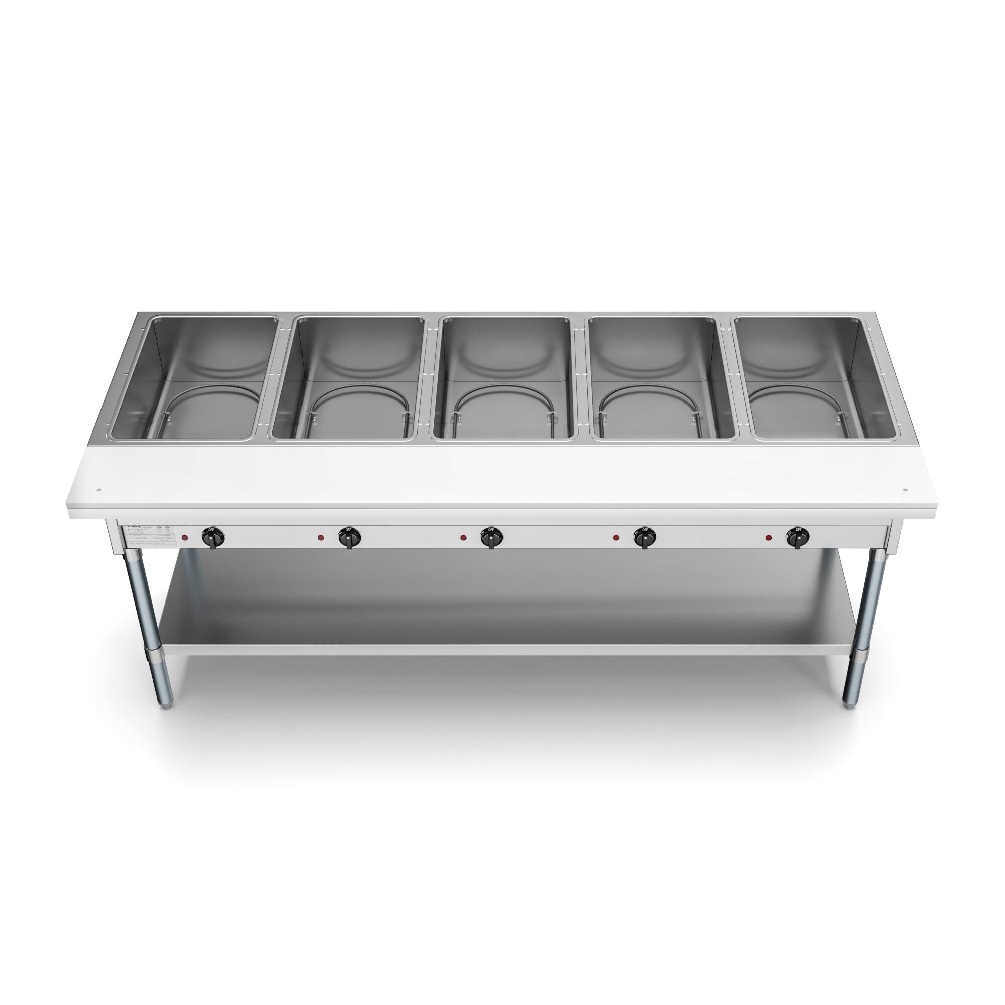 Alt View 1. Koolmore - Five Pan Open Well Electric Steam Table with Undershelf, 240V, KM-OWS-5. - Silver.