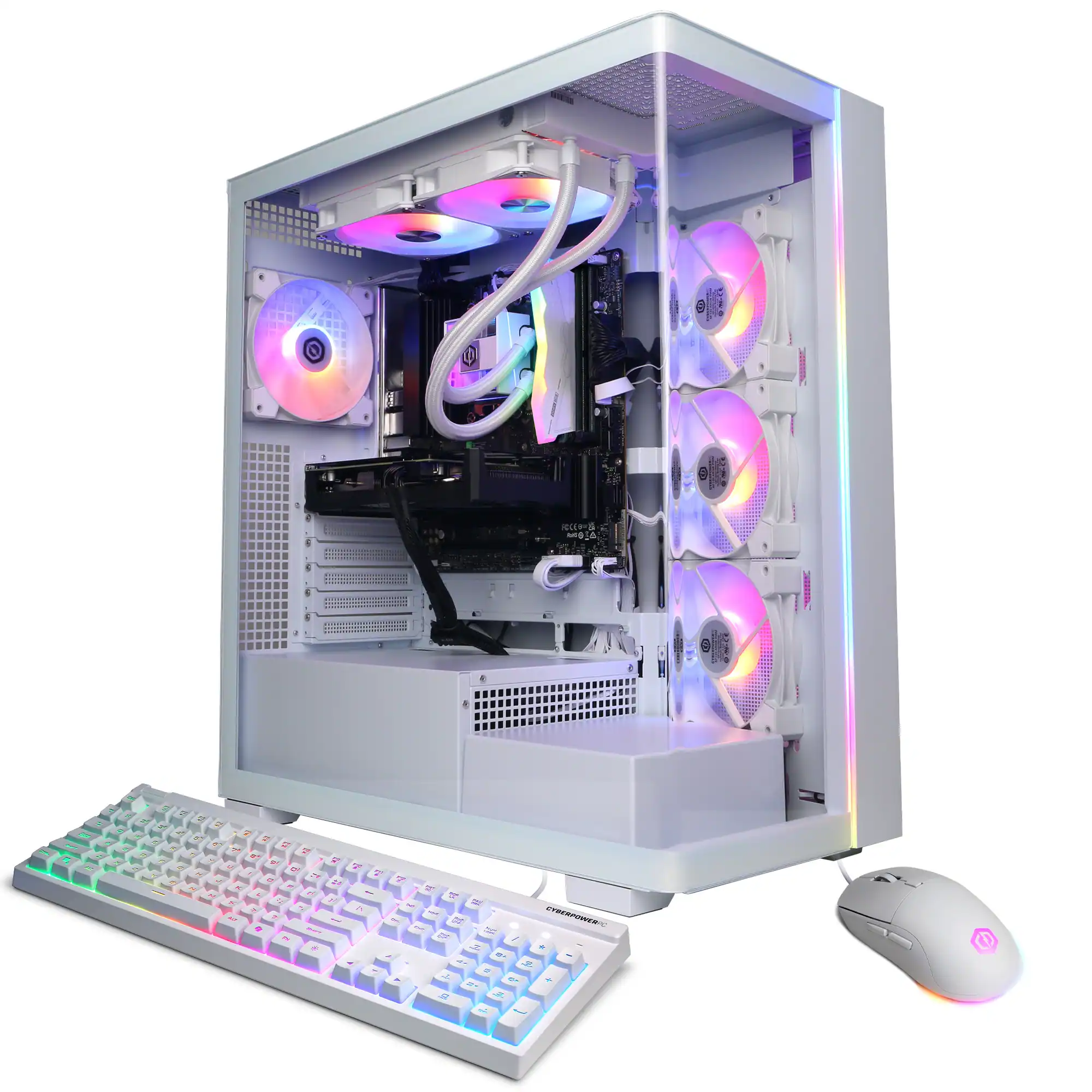 Front. CyberPowerPC - Gaming Desktop - AMD Ryzen 7 8700F - AMD Radeon RX 9060 XT 16GB - 32GB DDR5 - 2TB PCIe 4.0 SSD - White.