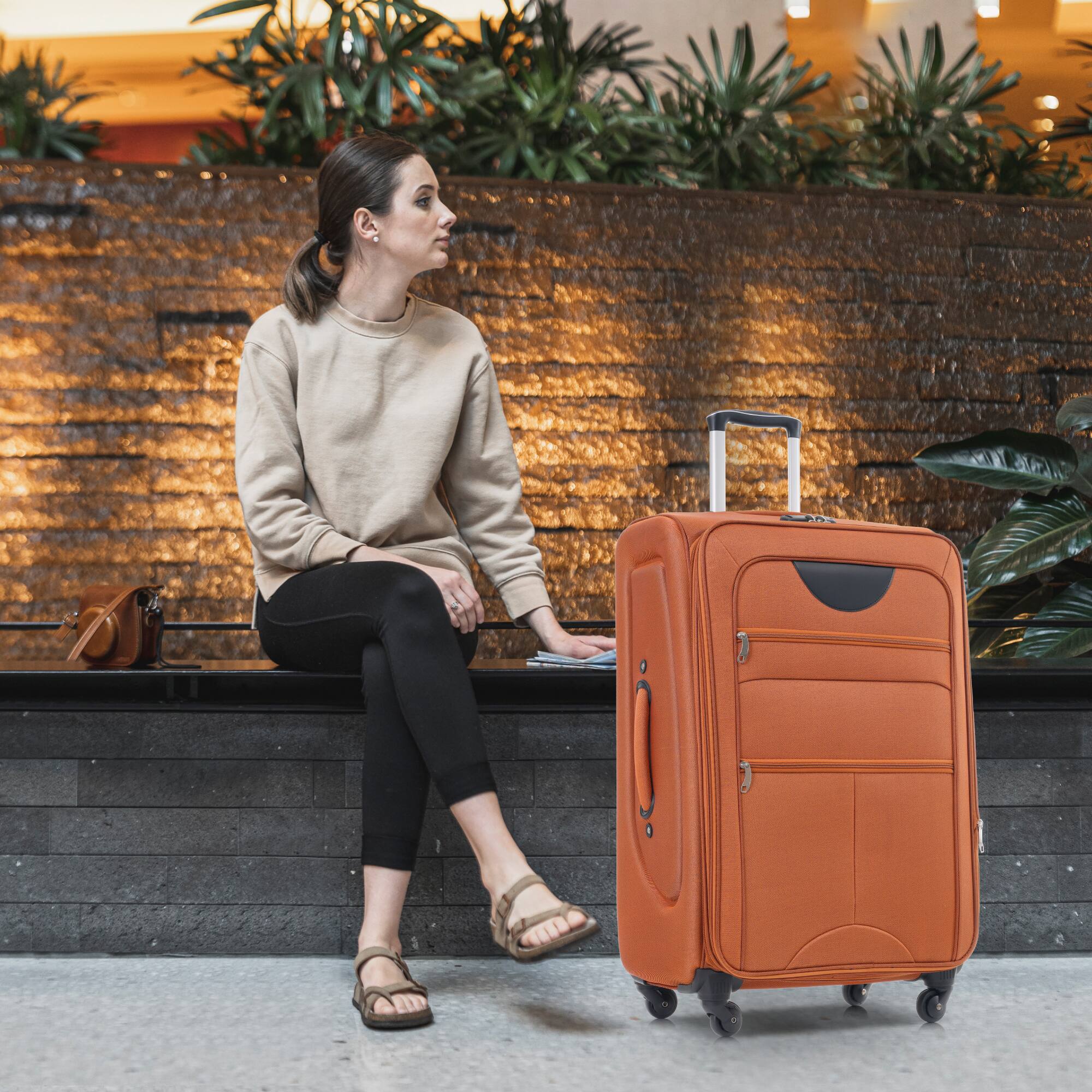 Alt View 1. Ecooso - 3-Piece Lightweight Spinner Luggage Set with TSA Lock, Quick-Access Pockets, and 360° Wheels - Orange.