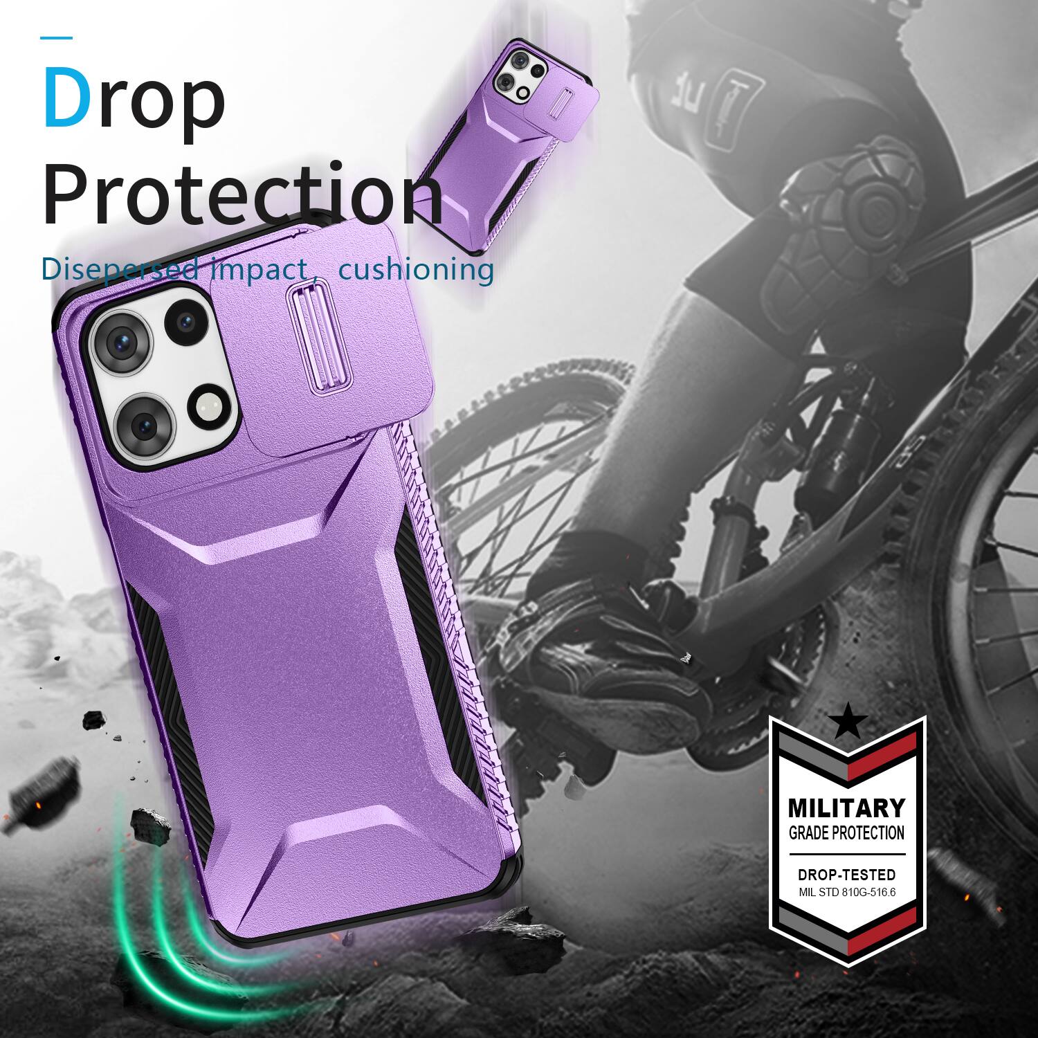 - Drop Protection Dispersed Impact cushioning
- 14
- MILITARY GRADE PROTECTION
- DROP-TESTED MIL STD 810G-516.6
