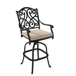 Mondawe - 2 Piece Cast Aluminum Outdoor Stool with Cushion - Black+Beige