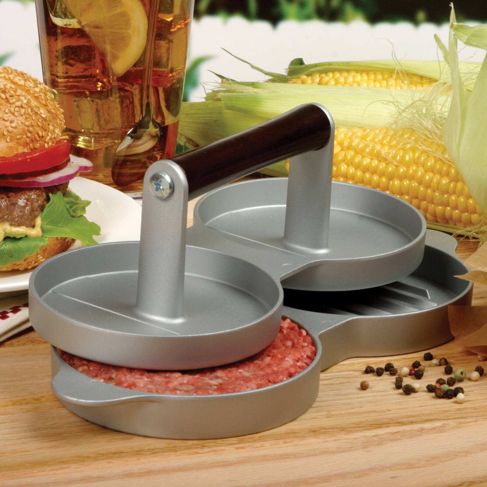 Alt View 3. Norpro - Nonstick Cast Aluminum Double Hamburger Press - Silver.