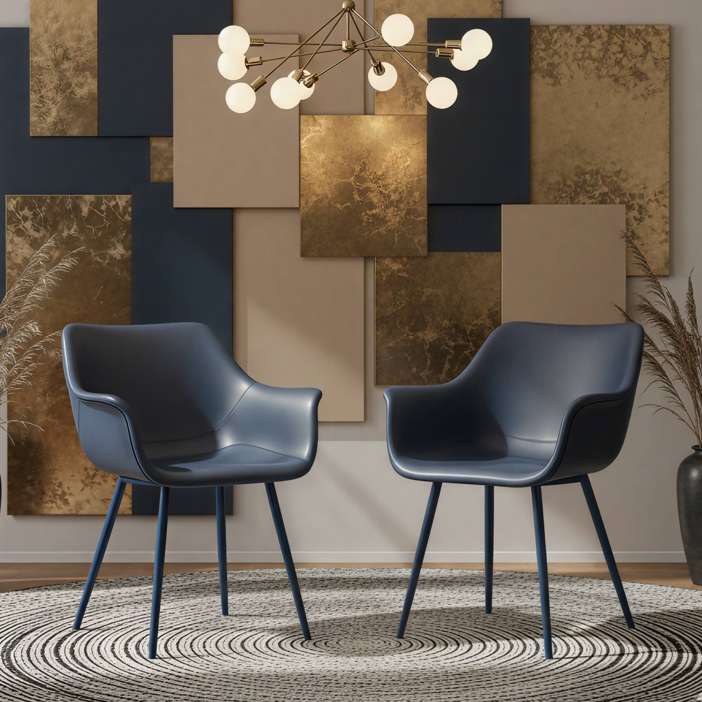 Angle. LeisureMod - Markley 2-PCS Modern Leather Accent Dining Chair with Powder-Coated Iron Legs - Peacock Blue.