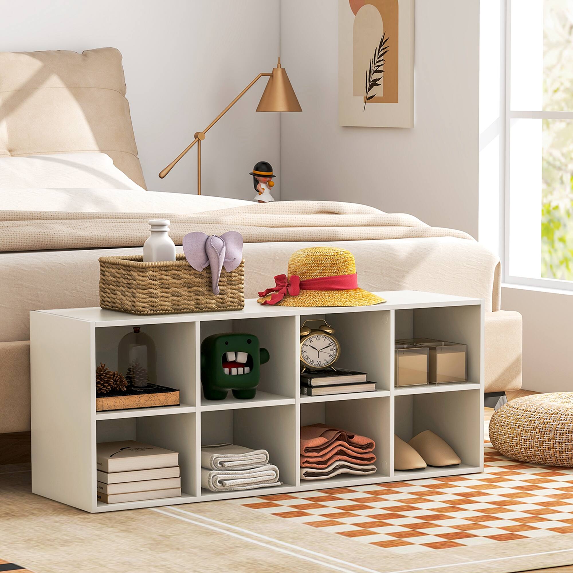 Alt View 17. Costway - 8 Cubbies Shoe Bench with 500 LBS Weight Capacity Cubby Shoe Rack Storage Cabinet White - White.