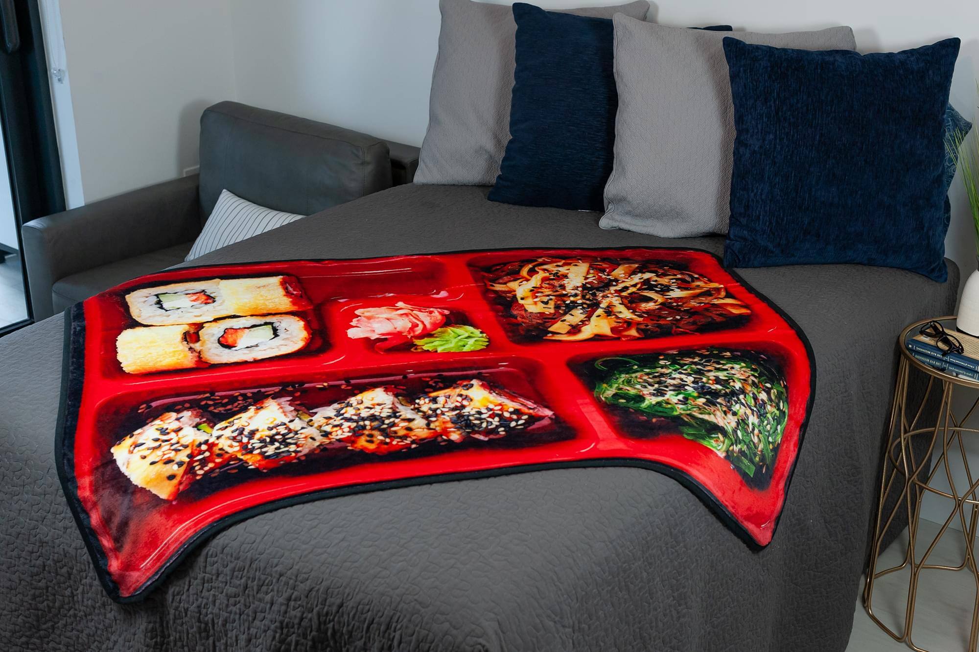 Alt View 4. Just Funky - Japanese Bento Box Large Fleece Throw Blanket | Food Blankets | 60 x 45 Inches - Red.