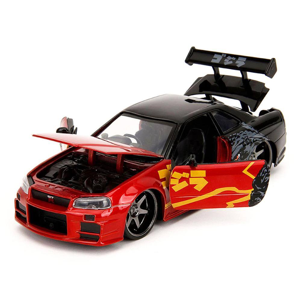 Angle. Jada - 2002 Nissan Skyline GT-R R34 RHD Red Metallic/Black – Godzilla vs. Destoroyah (1995) Hollywood Rides 1/24 - Red Metallic and Black.
