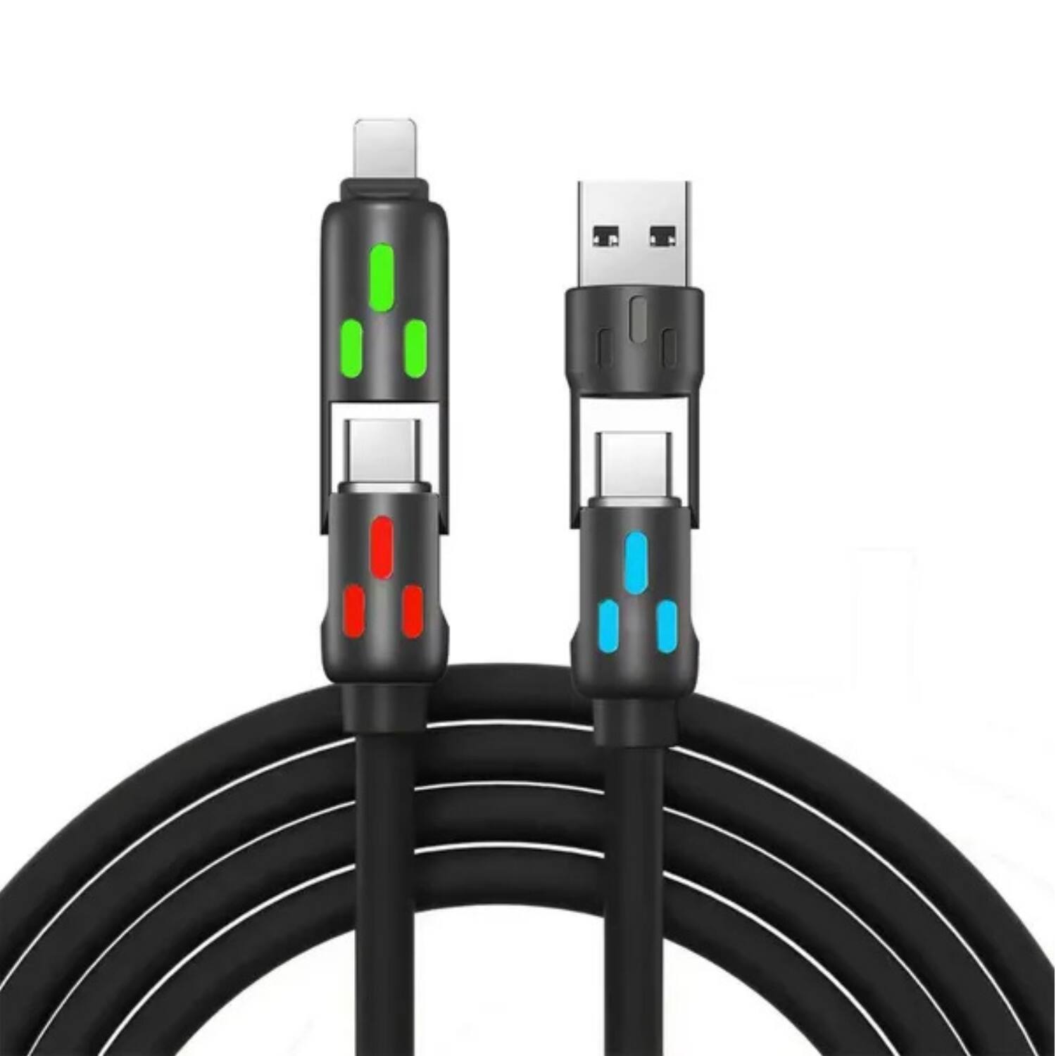 Stock Preferred - 4-in-1 Fast USB Charging Data Cable 5ft - Black