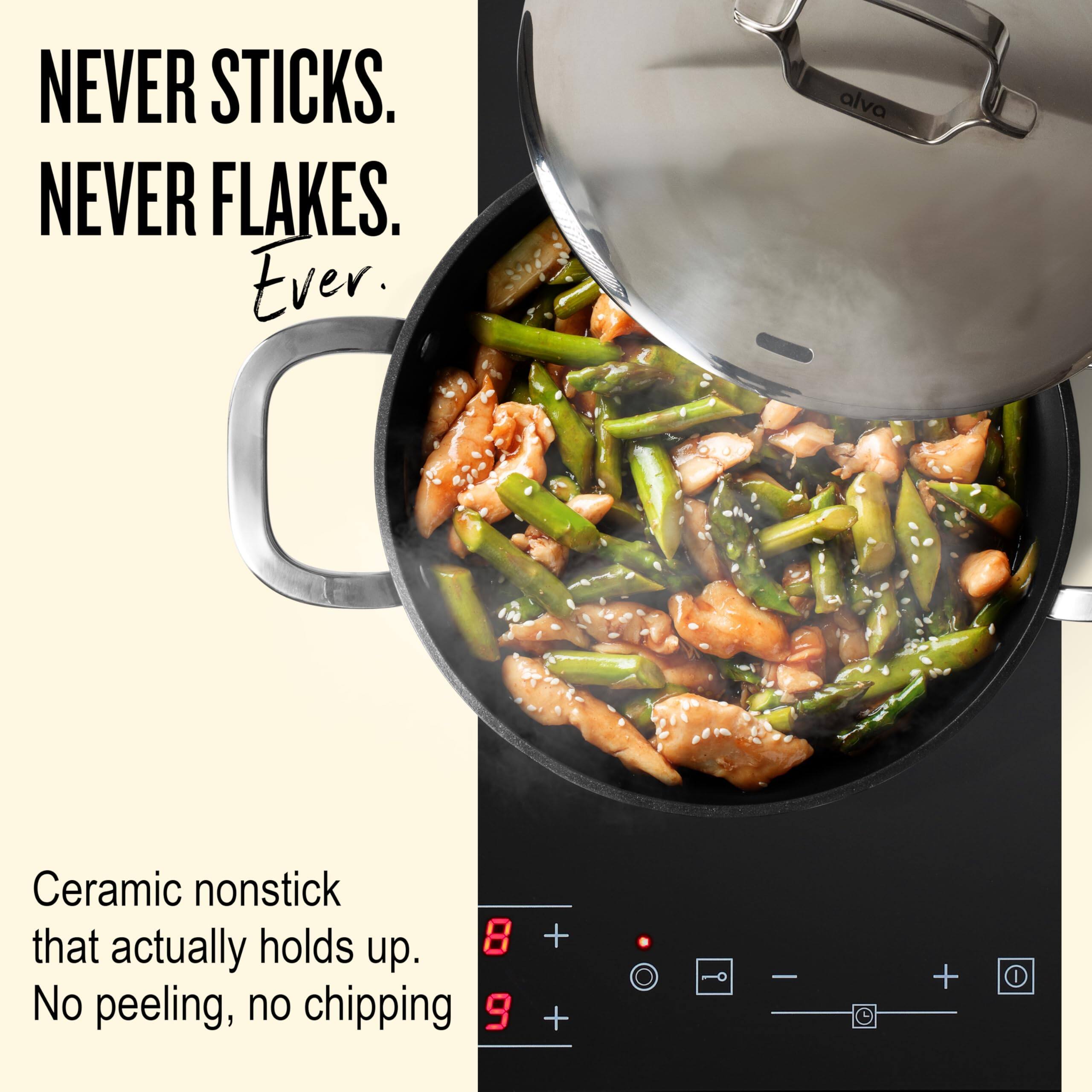 NEVER STICKS.  
NEVER FLAKES.  
Ever.  

Ceramic nonstick that actually holds up.  
No peeling, no chipping
