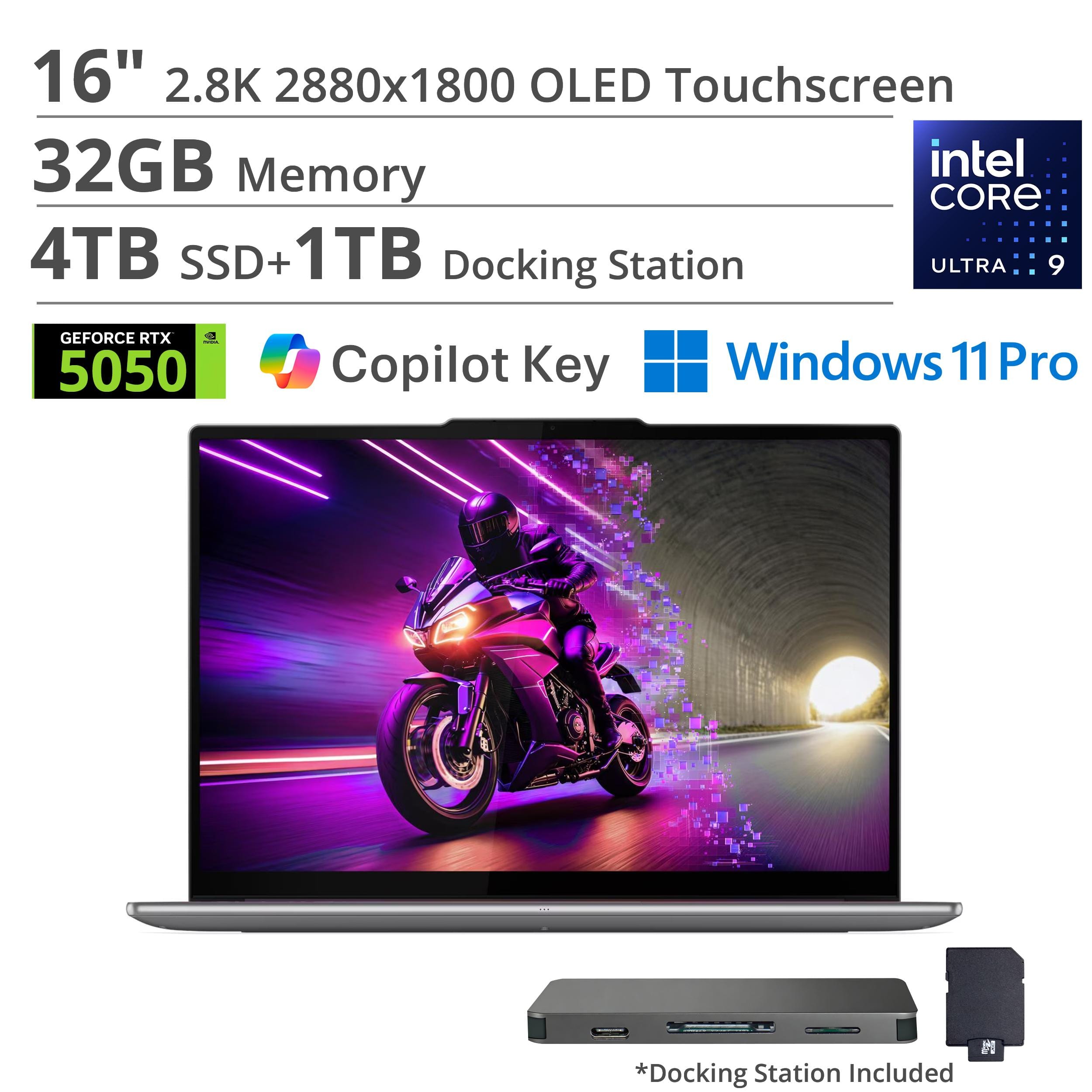 Lenovo - Yoga Pro 9i 16" 2.8K OLED Touchscreen Laptop - Intel Core Ultra 9 2025 - NVIDIA GeForce RTX 5050 - 32GB RAM - 4TB - Luna Grey