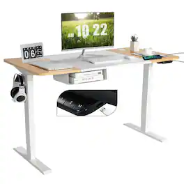 Kadyn - 55 x 28 Inch Electric Adjustable Sit to Stand Desk with USB Port-Natural, Home Office Desks, Gaming Computer Desks - Brown