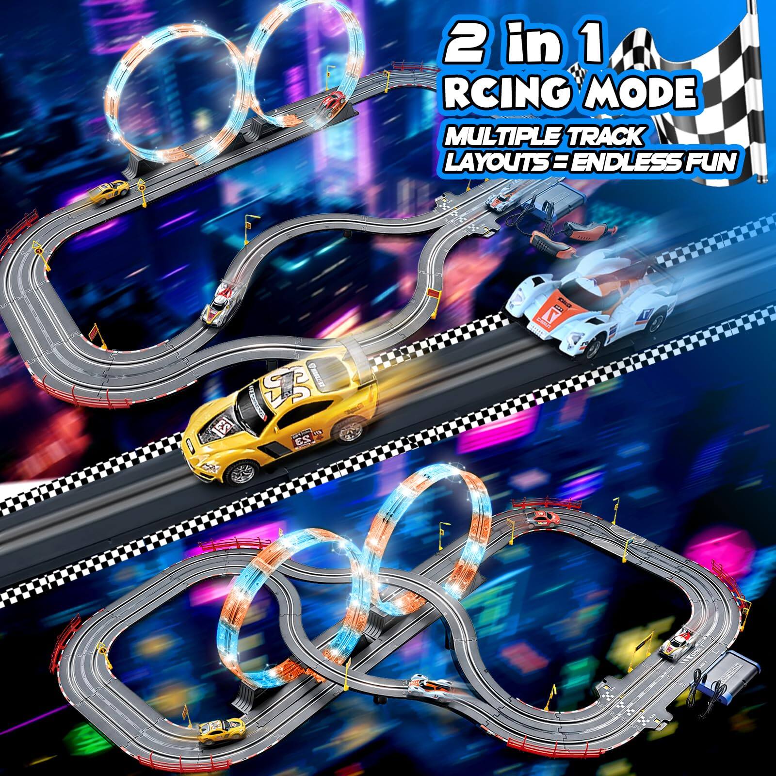 Leash Valley Slot Car Race Track Sets With 4 Cars 2 In 1 Electric ...