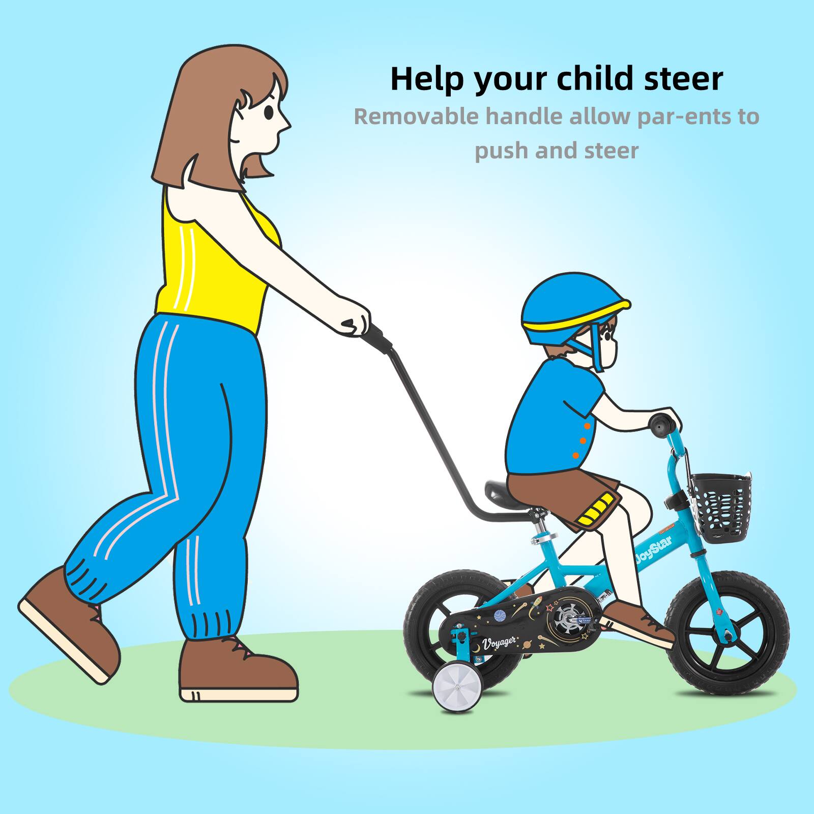 Help your child steer  
Removable handle allow parents to push and steer