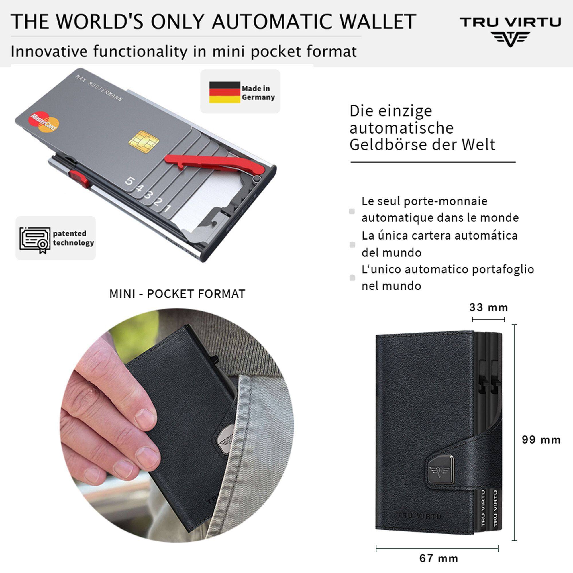 THE WORLD'S ONLY AUTOMATIC WALLET  
TRU VIRTU  
Innovative functionality in mini pocket format  
MAX  
Made in MUSTERMANN Germany  
Die einzige MasterCard automatische Geldbörse der Welt  
5 4 3 2 1  
patented technology  
MINI - POCKET FORMAT  
Le seul porte-monnaie automatique dans le monde  
La única cartera automática del mundo  
L'unico automatico portafoglio nel mondo  
33 mm  
99 mm  
TRUVIRTU  
VIRTU TRU  
VIRTU TRU  
67 mm