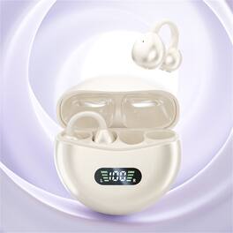 RISOKEYS - Open-Ear Bt Headphones - Spherical Mobile Wireless Lightweight Earphone, Clip-on Ear with Power Display for Small Ears - Off-white