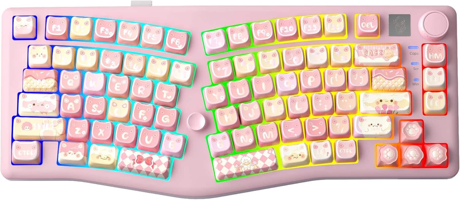 AULA - A75, Alice 75%, Wireless, Ergonomic Gaming Keyboard, RGB, Functional Knob & Joystick, Hot-Swap, 4000mAh Battery - Pink