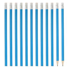 Unique Bargains - Round Wooden Pencils Bulk, 12pcs HB Graphite Pencils w/ Eraser for Office, Eng, Writing, Art, Drawing - Blue