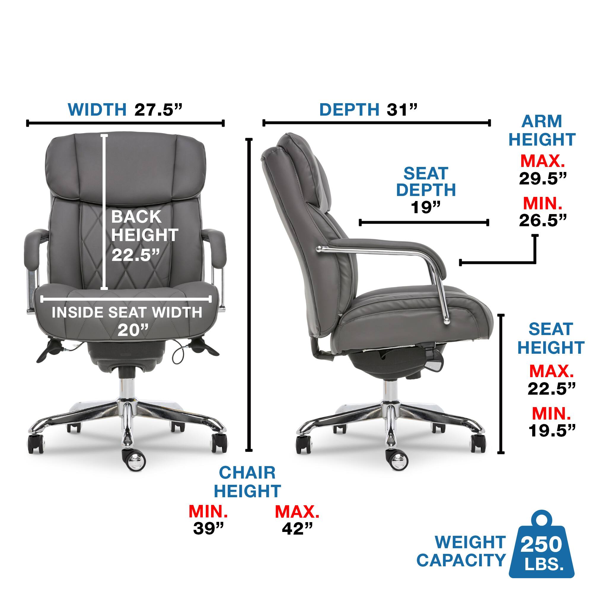 Alt View 11. La-Z-Boy - Comfort and Beauty Sutherland Diamond-Quilted Bonded Office Chair - Moon Rock Gray.