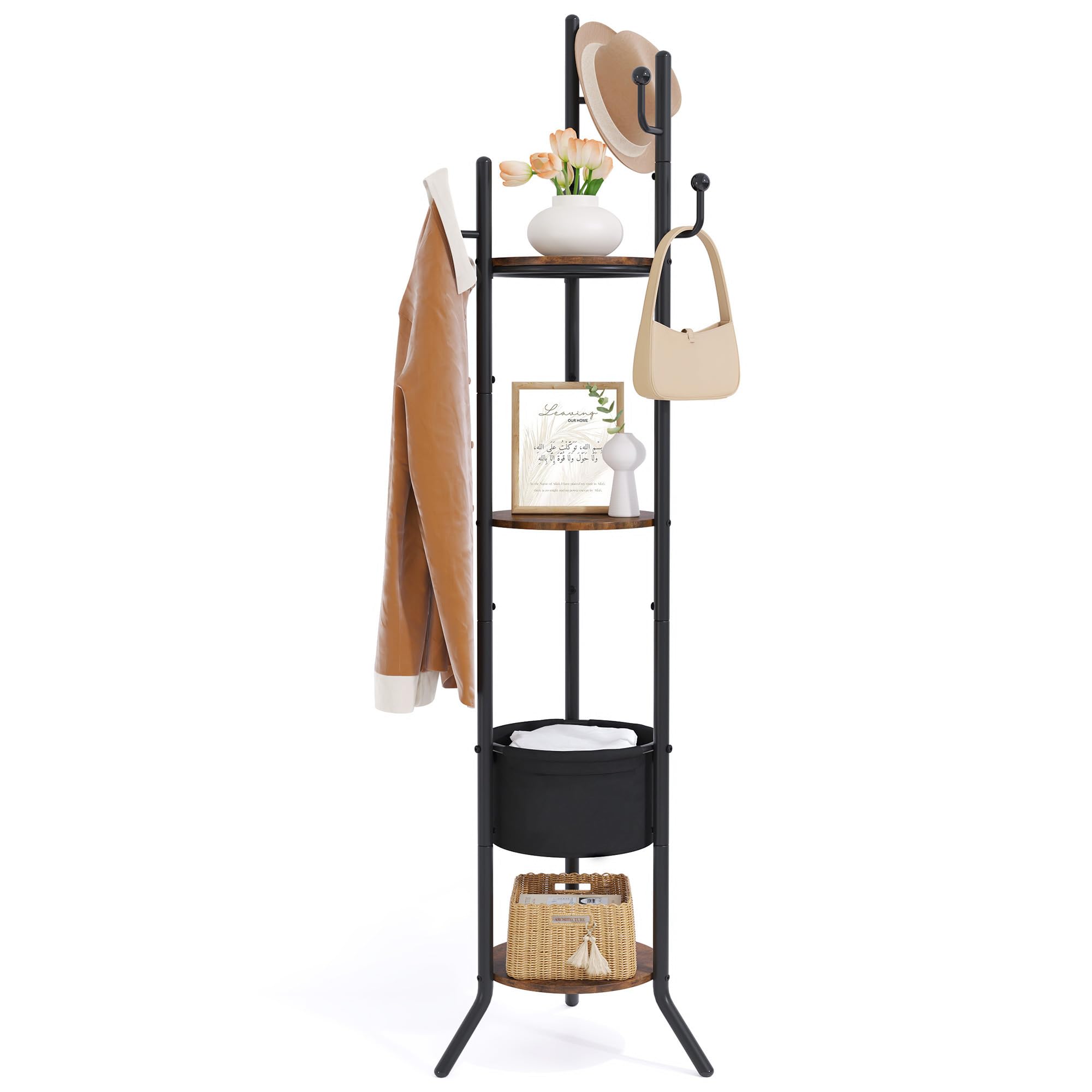 Alt View 8. Hirose Alice - Hoctieon Coat Rack Freestanding Round Coat Rack with - Brown and Black.