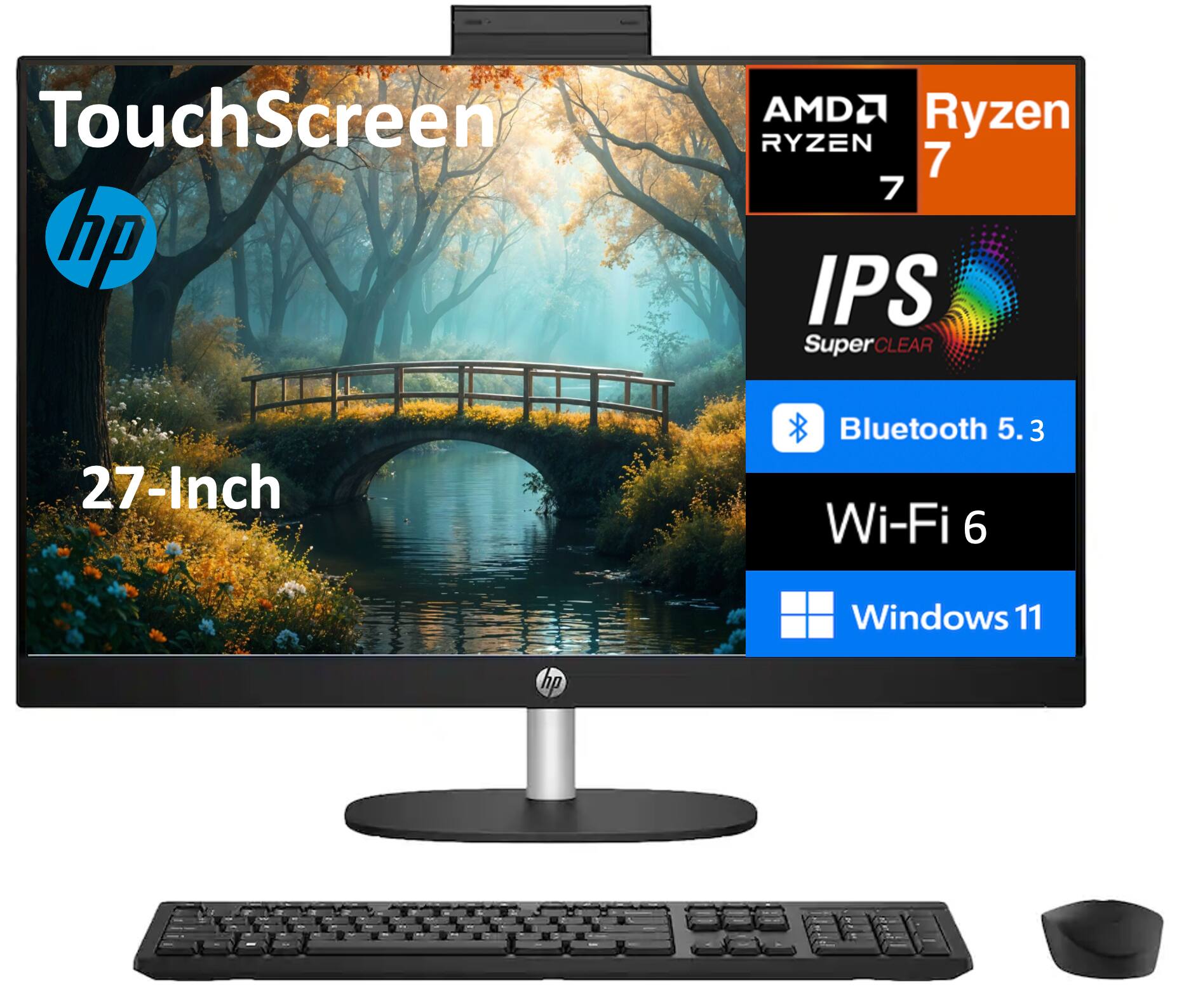 TouchScreen hp AMD Ryzen 7 27-Inch IPS SuperCLEAR Bluetooth 5.3 Wi-Fi 6 Windows 11