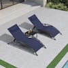 Front. PURPLE LEAF - 3-Pieces Oversized Aluminum Outdoor Chaise Lounge Patio Lounge Chair with Side Table, Navy Blue - Navy Blue.