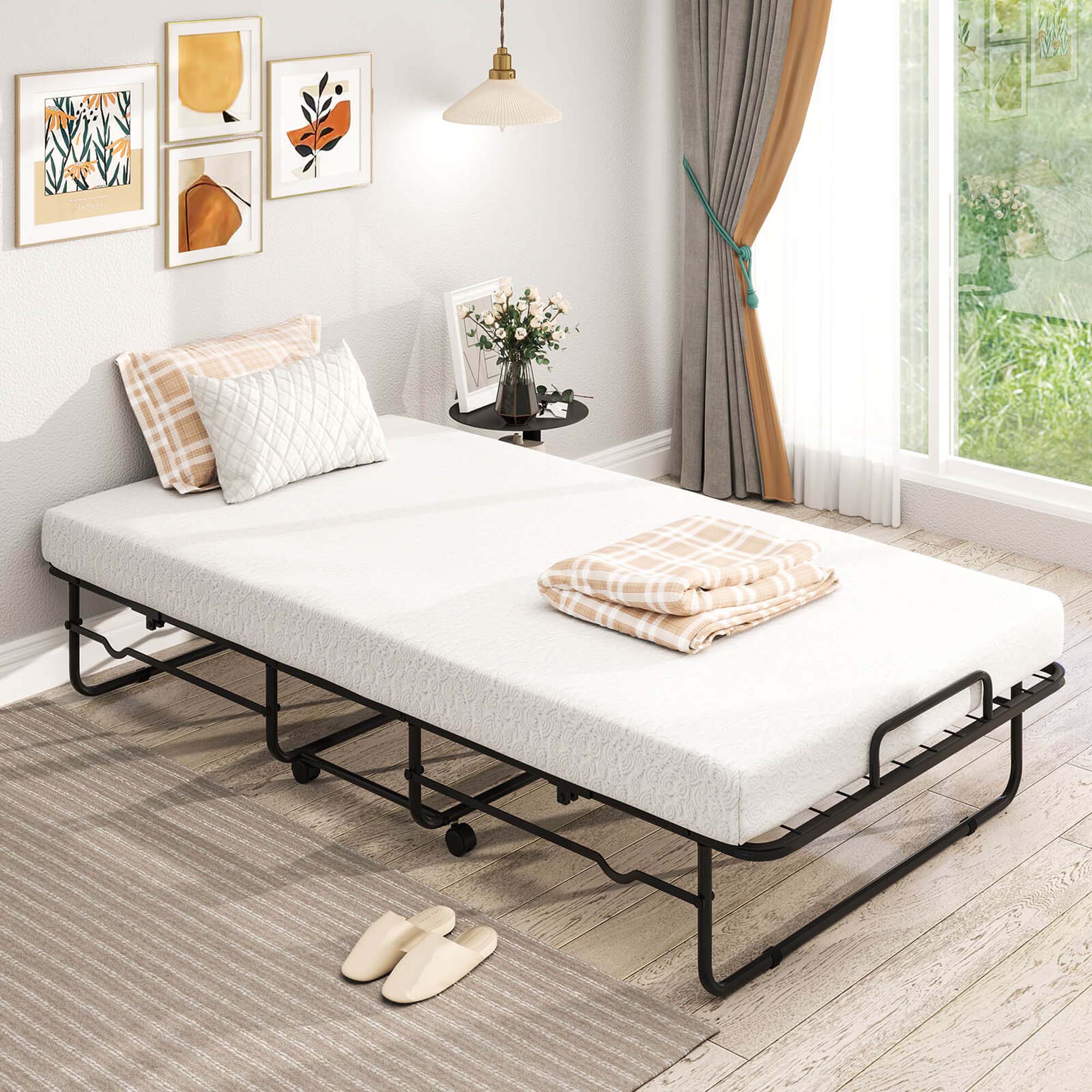 Angle. Costway - Portable Folding Bed 38" x 75" Twin-Size Rollaway Guest Bed - Black.