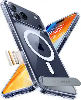 TORRAS - Ostand L1 - Professional Multi-Angle Magnetic Stand Case with Military-Grade Protection for Apple iPhone 17 Pro - Clear