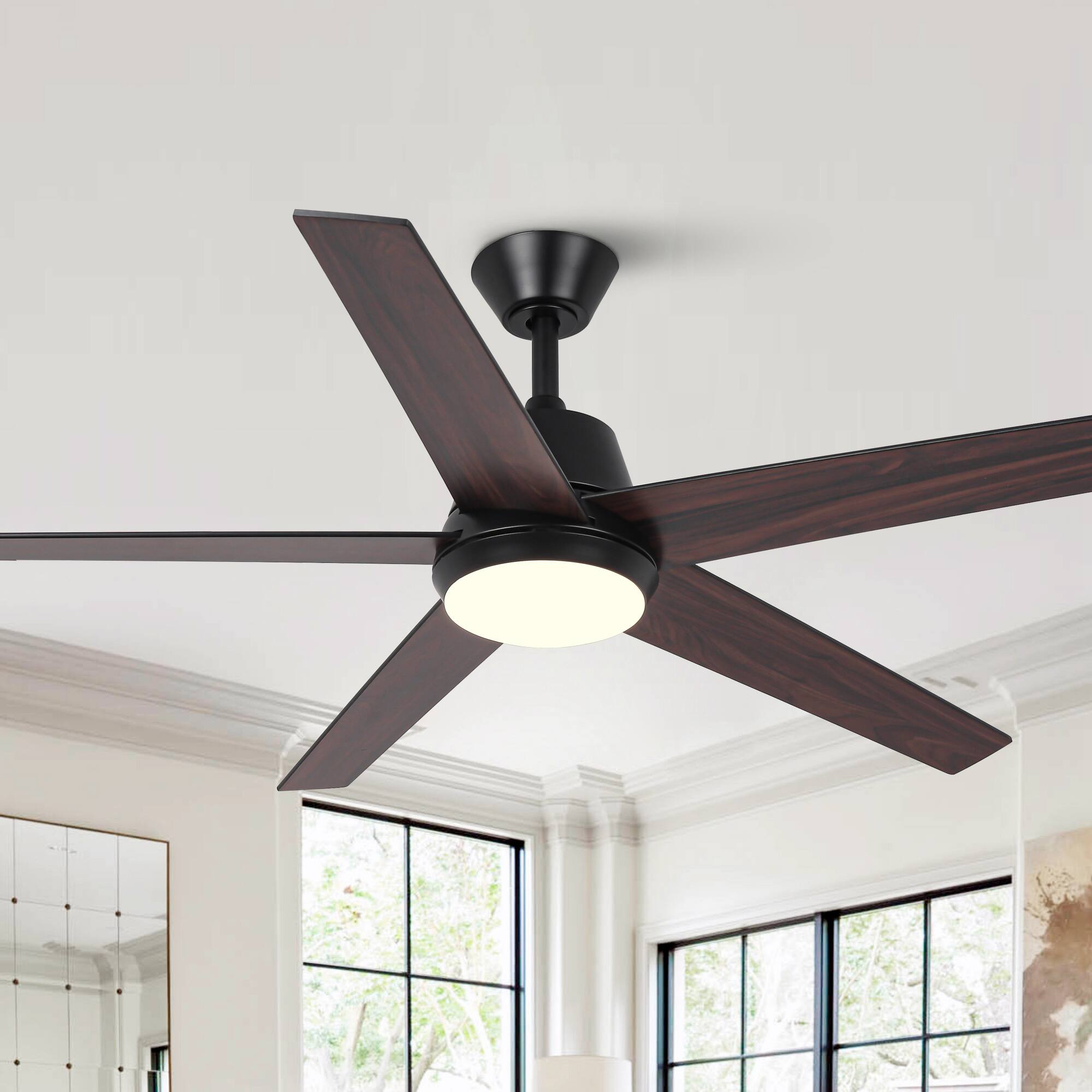 Front. Vaczon - 52-inch Modern Black Plywood 5-blade Ceiling Fan with Light and Remote - Black.