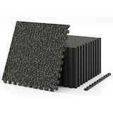 Costway - 12 PCS 0.79" Thick Rubber Top Exercise Mat 48 Sq Ft Non-Slip & Shock Equipment - Black