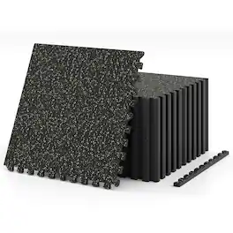 Costway - 12 PCS 0.79" Thick Rubber Top Exercise Mat 48 Sq Ft Non-Slip & Shock Equipment - Black