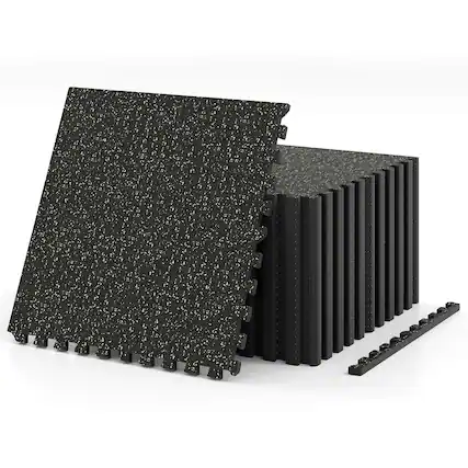 Front. Costway - Costway 24 PCS 0.79" Thick Rubber Top Exercise Mat 96 Sq Ft Non-Slip & Shock Equipment - Black.