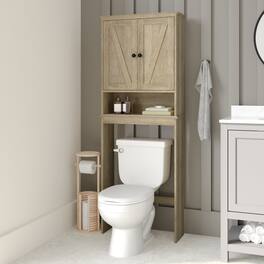 Emma + Oliver - Farmhouse Over the Toilet Cabinet with Shelves and Magnetic Closure Doors - Brown