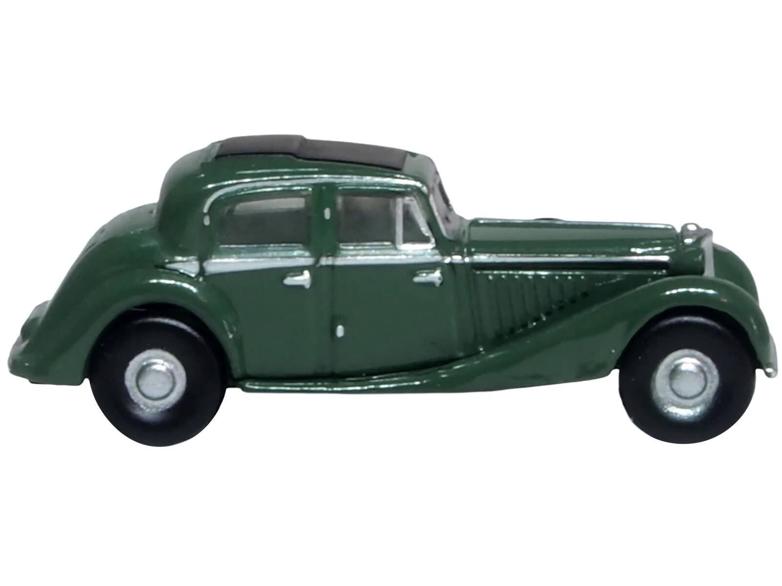Left. Oxford Diecast - Jaguar SS RHD (Right Hand Drive) Suede Green with Black Top 1/148 (N) Scale Diecast Model Car by Oxford Diecast - Suede Green with Black.