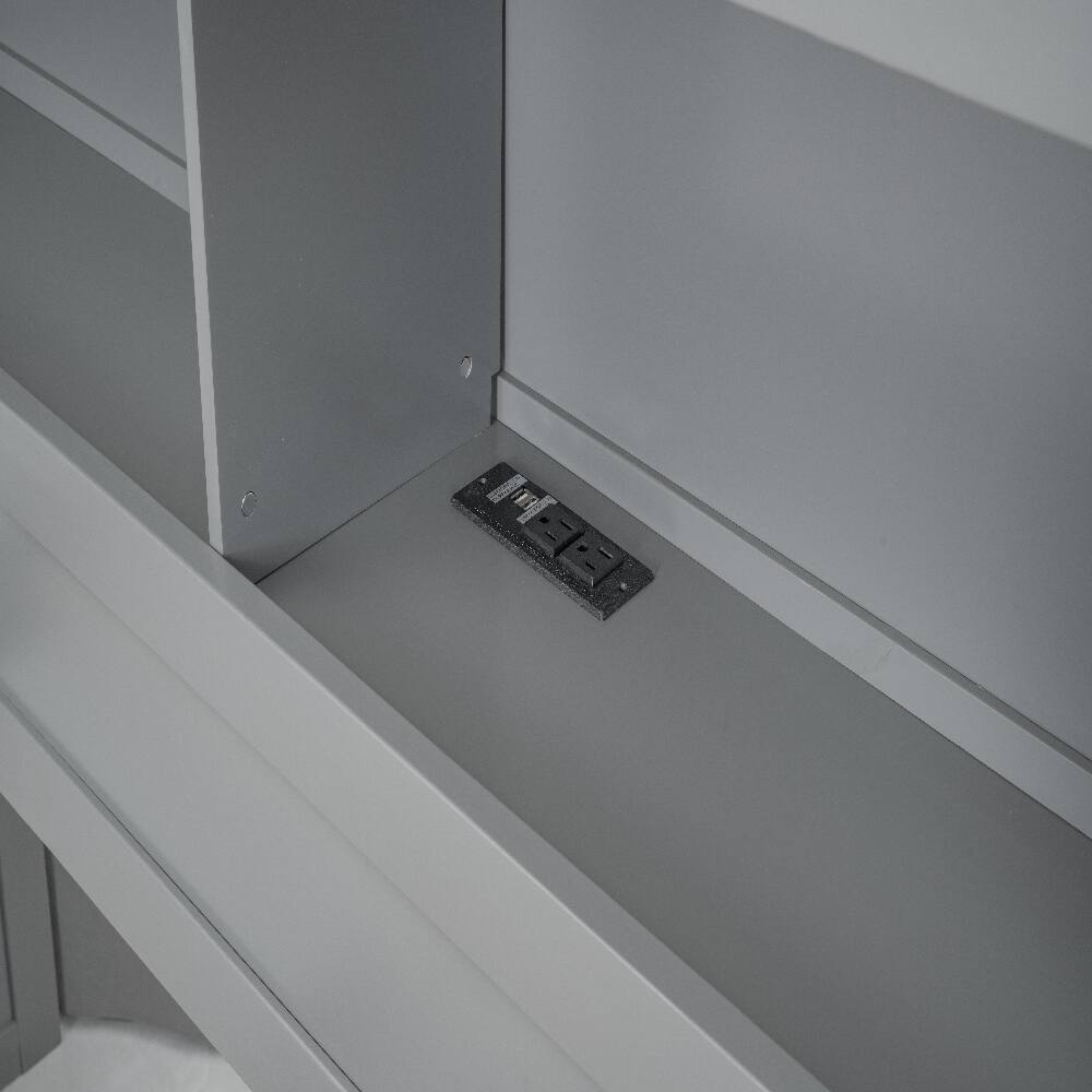 Left. Loheer - Loheer Full Size Platform Bed with Trundle, Drawers and USB Ports, Gray Captains Bed - Gray.