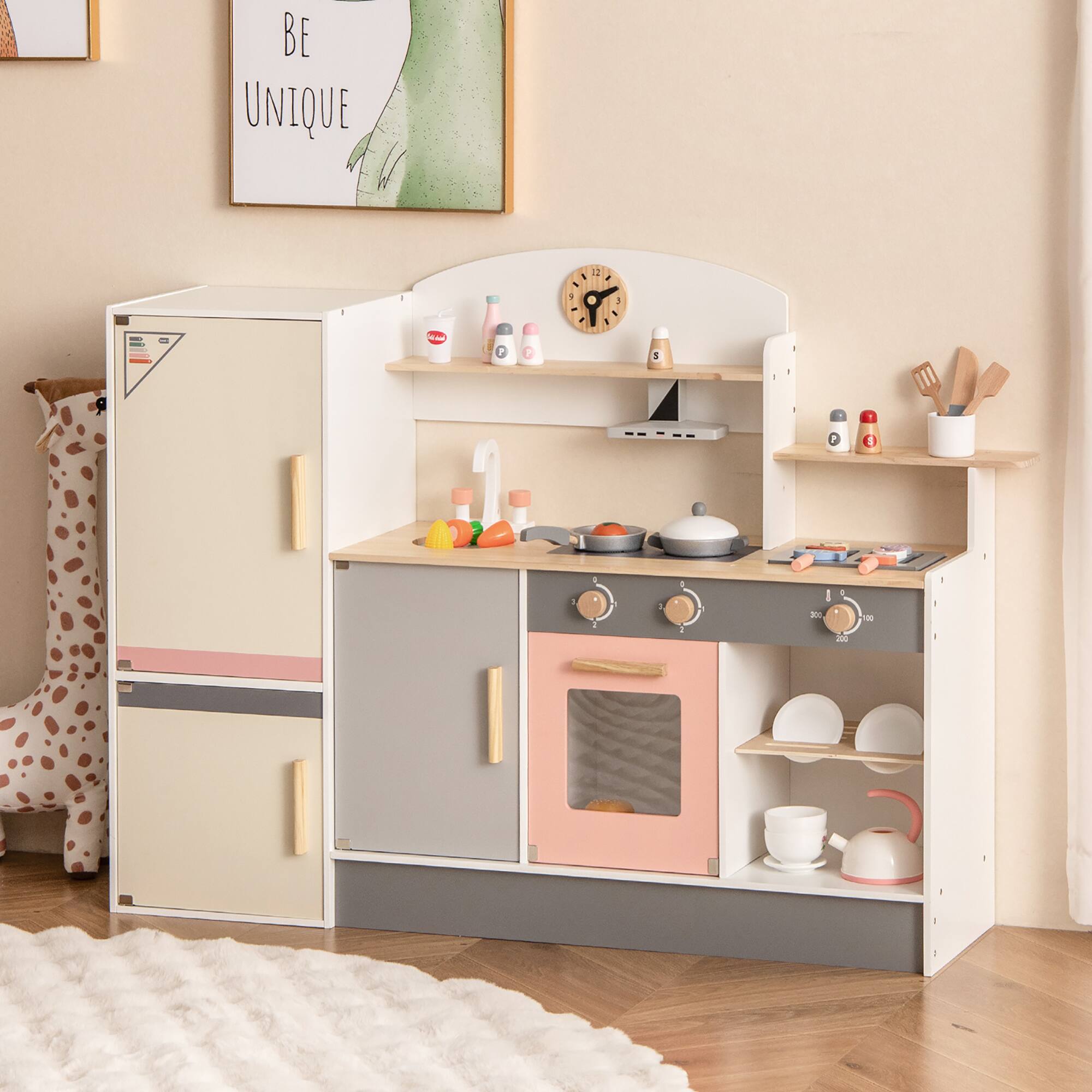 Gymax Kids Chef Play Kitchen Set Toddlers Wooden Pretend Toy